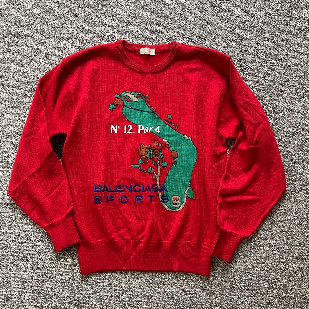 Vintage Balenciaga Sports Japanese Golf Red Wool Sweater Top L M